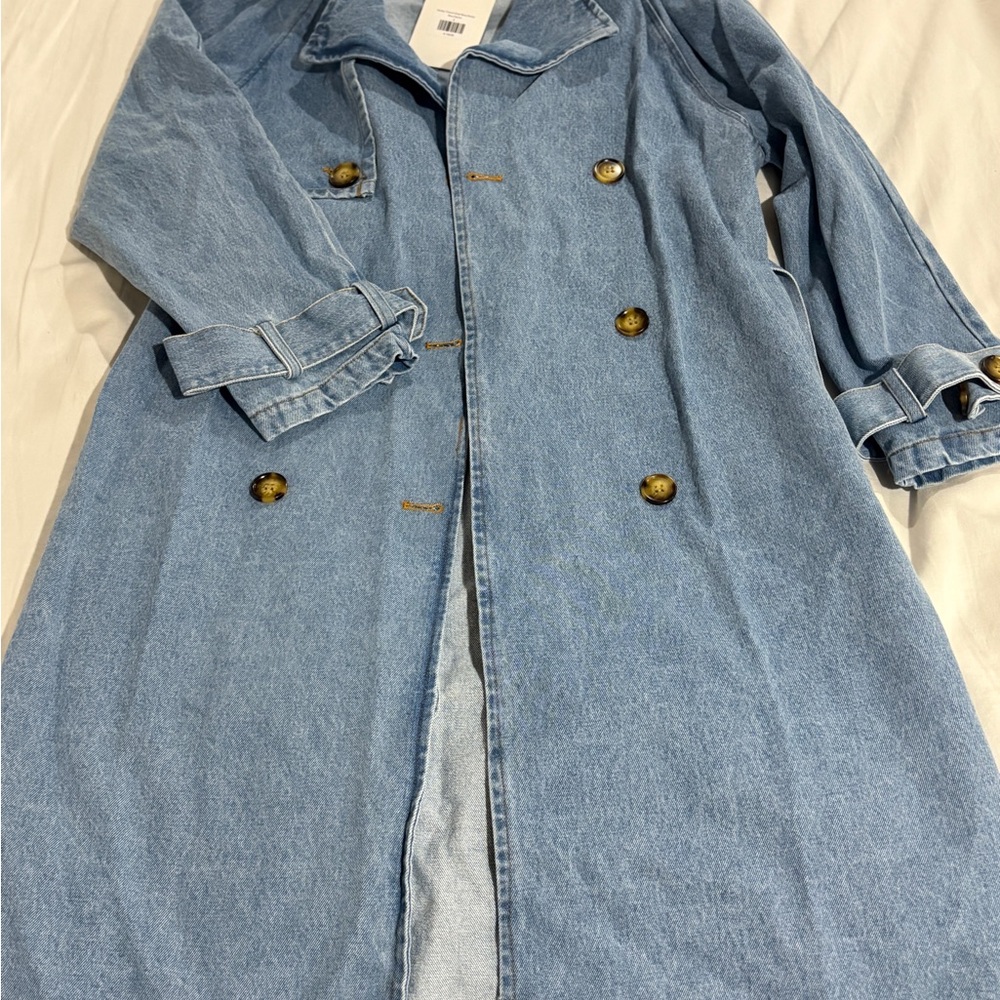 Denim Double-Breasted Trench Coat